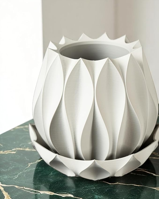 Neo Lotus Planter – Modern Sculptural Pot for Orchids, Succulents & Airplants | Minimalist Indoor Vase for Home, Desk, Shelf or Gift Decor (Pure White, Standard Structure 6" x 6" WH)