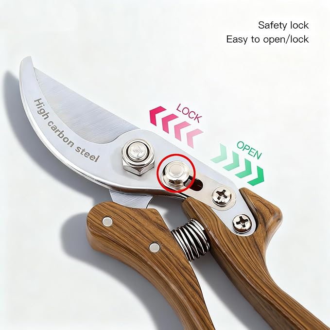 Garvee Pruning Shears for Gardening, Trimming Scissors Wood-Grain Aluminum Handle Garden Shears, Heavy Duty Garden Shears Secateurs Wooden Handle Garden Scissors Pruners Tools