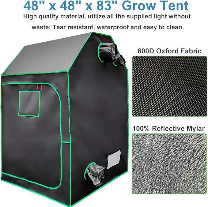 4x4 Grow Tent Kit, Complete High Reflective Mylar Indoor Grow Tent + LED Grow Light Combo Hydroponics Indoor Plant Growing Tent System with Carbon Filter (48"x48"x83")