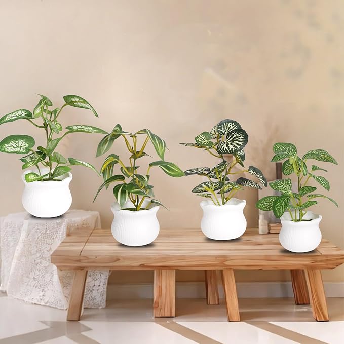 Yoratee Small Artificial Plant 6PCS Fake Plant Greenery Cute Potted Indoor Faux Plant Houes Office Table Desk Bathroom Decor Plants