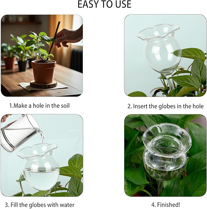 Adabocute Plant Waterer Self Watering Globes Self Watering Spikes, Hand Blown Clear Glass Plant Water Bulbs Devices for Indoor & Outdoor, Fill from Top, 2 Flower Shape