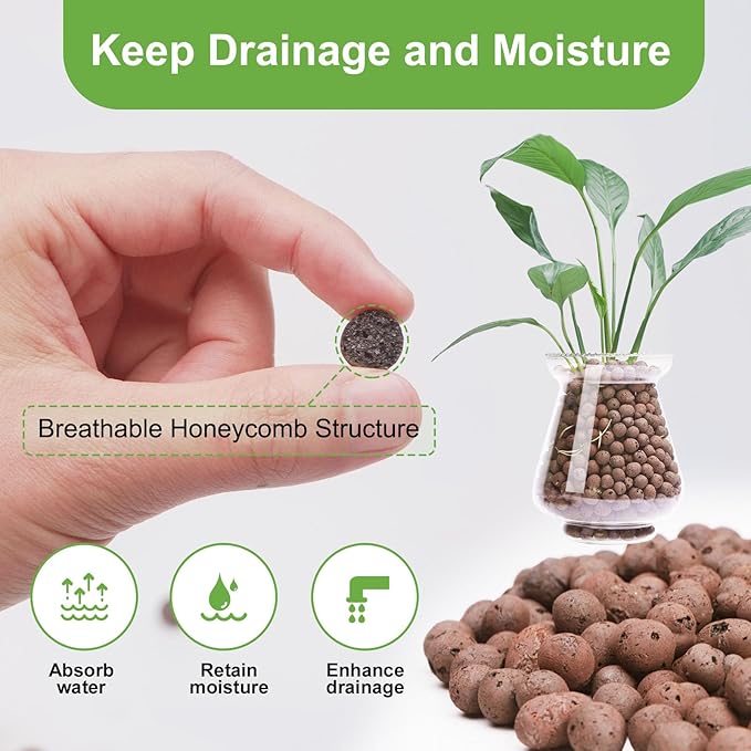 Pulovin 2.5 lbs LECA Clay Pebbles for Plants, 4-16mm LECA Balls for Indoor Plants Drainage, Hydroponics, Aquaponics, Natural Clay Balls for Soil Root Development, Orchid Potting Mix