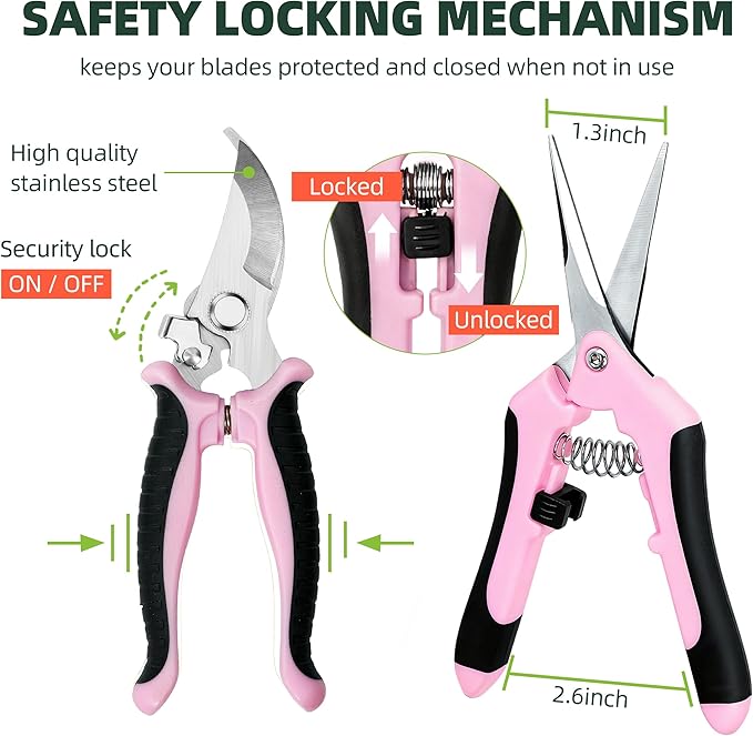 EWPJDK 3 Pack Garden Pruning Shears, Stainless Steel Shears, Gardening Shears, Scissors, Garden Clippers, Pruning Snips, Pruning Shears for Gardening Tools (Pink)