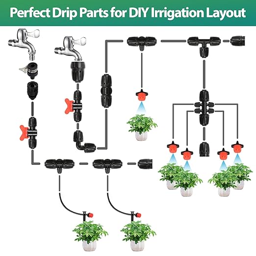 RedChili 14 Pcs 1/2 Inch Irrigation Tubing Elbow Fittings, (1/2" ID x0.6-0.65" OD) 16mm Drip Tubing Barbed Locked Nuts Connectors Anti-Drop 1/2" 90 Degree Elbow Parts for Garden Lawn Irrigation System