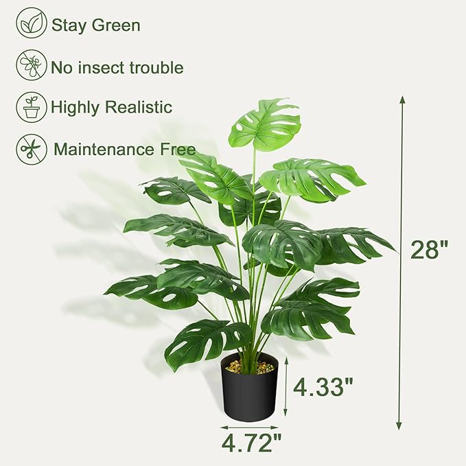 Guheake 28" Fake Plants Large, Artificial Floor Faux Monstera Plant with Planter for Home Office Decor Indoor