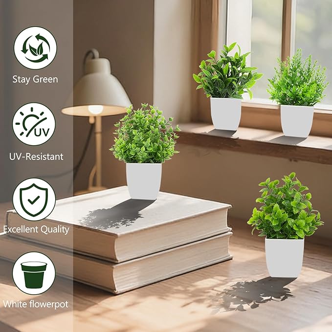 4 Pack Small Fake Plants Mini Artificial Plants Potted Desk Plant for Table Desk Bathroom Shelf Home Kitchen Office Decor