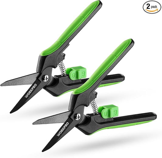 WORKPRO 6-Inch Pruning Shears 2-Pack, Sharp Gardening Scissors for Precise Cuts, High-Carbon Steel Plant Shears with Safety Lock, Garden Clippers for Cutting Flowers, Trimming Plants, Picking Fruits