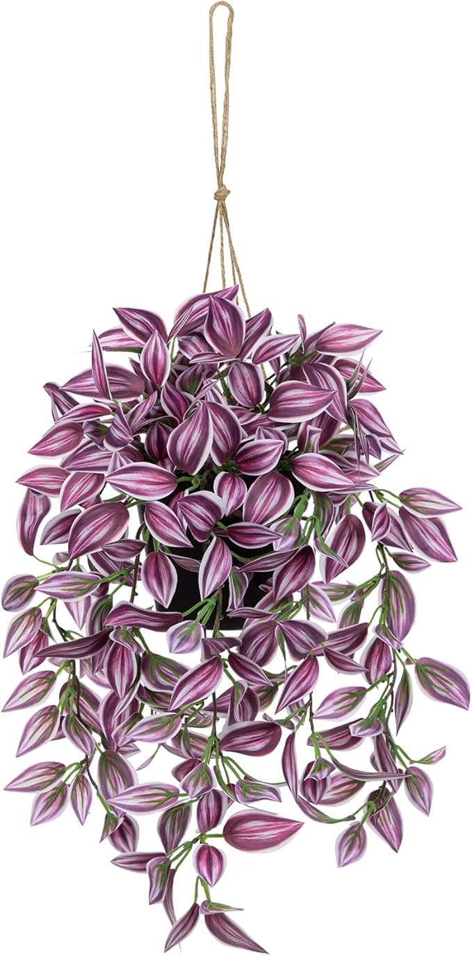 Briful Fake Hanging Plants 17.7" Faux Watermelon Peperomia Silk Plants with Black Pot Artificial Hanging Greenery for Home Garden Balcony Front Porch Outdoor Decor