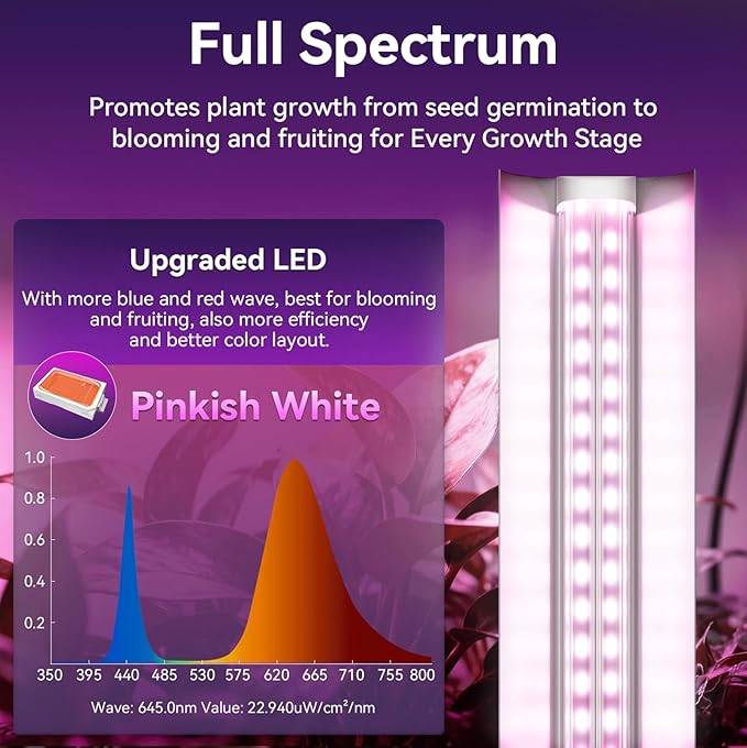 Elaruslux 6 Pack 3FT Plant Grow Light, T8 Pinkish White Full Spectrum, with ON/Off Switch & Timed Function,Aluminum Reflector, Linkable,Plant Growing Lamp Fixture for Greenhouse Indoor