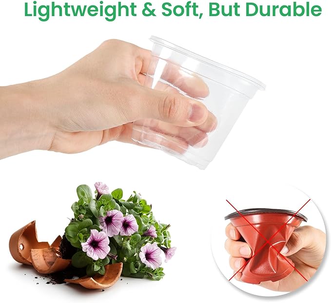 Bluepro 36 Packs 7/5/4/3.5 Inch Reinforced Clear Nursery Pots with Drainage Hole, Transparent Variety Pack Plastic Plant Pot Seedling Planter for Vegetable Propagation, Root Cutting, Seed Starting