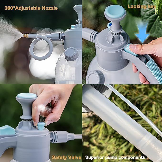 70oz/0.5 Gallon Hand Pump Sprayer,Clear Water Spray Bottle with Measuring Cup and Side Filling Port,Adjustable Nozzles,Portable Pressure Spray Bottle for Spraying Plants,Flowers,Weeds and Cleaning