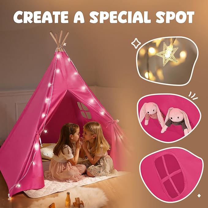 Sumbababy Teepee Tent for Kids, Play Tents for Girls & Boys, Gifts Playhouse for Indoor, Toddler Toys Play House for Baby, Rose Pink