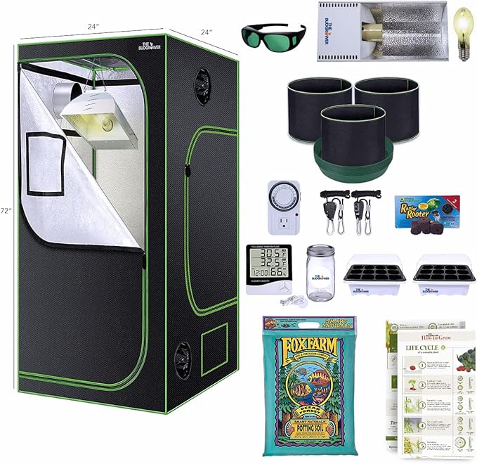 Complete All-in-One Home Grow Solution 2x2x6ft 150 Watt HPS 18,200 Lumens Light, Indoor Grow Tent Kit Hydroponics Growing Tent 1680D Canvas-All Items Required for The Perfect Home Grow