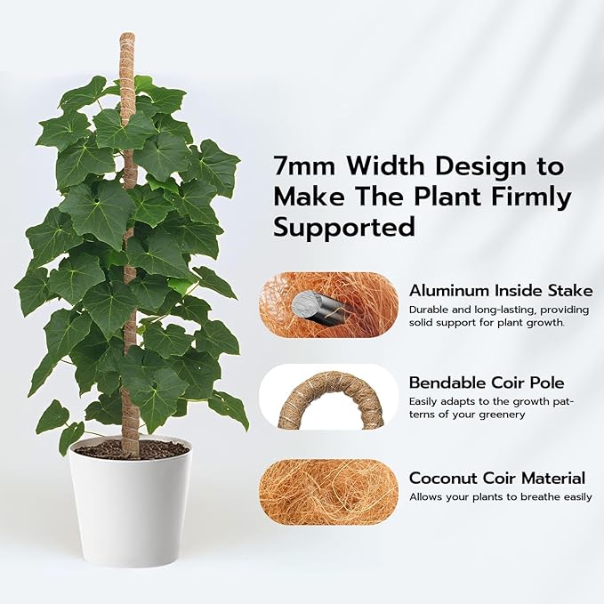Mcbazel 47'' Bendable Moss Pole Monstera Plant Support for Climbing Indoor Plants - Tall Coir Plant Support Stake with 7mm Strong Aluminum Core for Houseplants - Accessories for Monstera Pot
