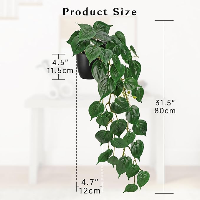 GnFlus Fake Ivy Plant with Pot Artificial Pothos Leaves Featuring a White Frosted Finish for Home Shelf Decor Indoor Silk Artificial Realistic Plant Large