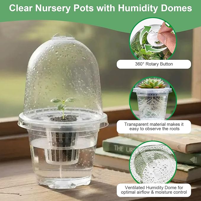 Hydroponic Pods Kit Includes Clear Nursery Pots with Humidity Domes and Grow Baskets & Sponges - Seed Pods for Hydroponic Garden Indoor Herbs Seedling Plants, Reusable Hydroponics Supplies (16 PCS)