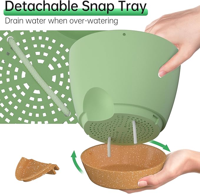 ZMTECH 10 Inch Hanging Planters for Indoor Outdoor Plants, 2 Pack Self Watering Hanging Plant Pots with Drainage Holes and Removable Saucer, Plastic Flower Hanging Pots with Watering Lip (Green)