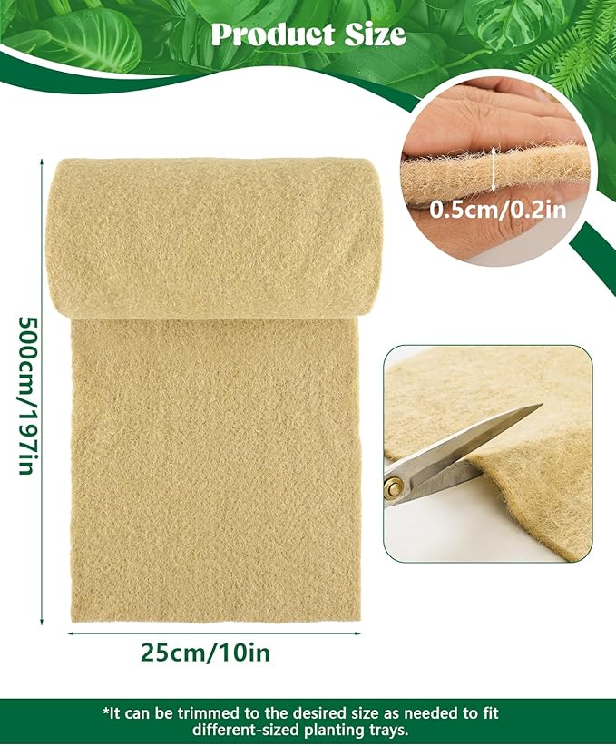 10" X 197" Microgreens Growing Mat, Jute Fiber Grow Mats Seed Sprouting Mat, Microgreens Grow Kit Hydroponic Pads for Wheatgrass, Sprouts, Hydroponics Seed Starter Trays (10" X 197")