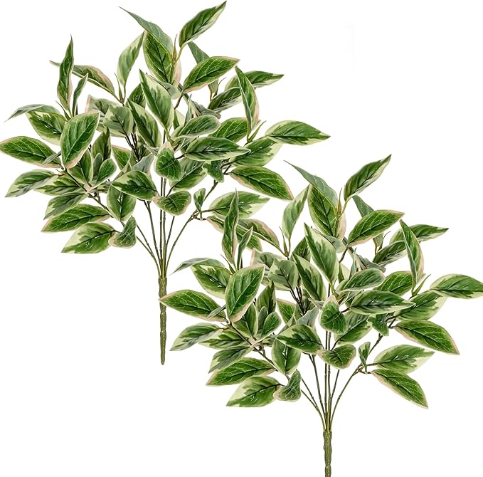 DILATATA Artificial Plants Branch Faux Peperomia Leaves 56 Leaves Fake Plants for House Modern Living Room Indoor Outdoor Decor - 2 Pack