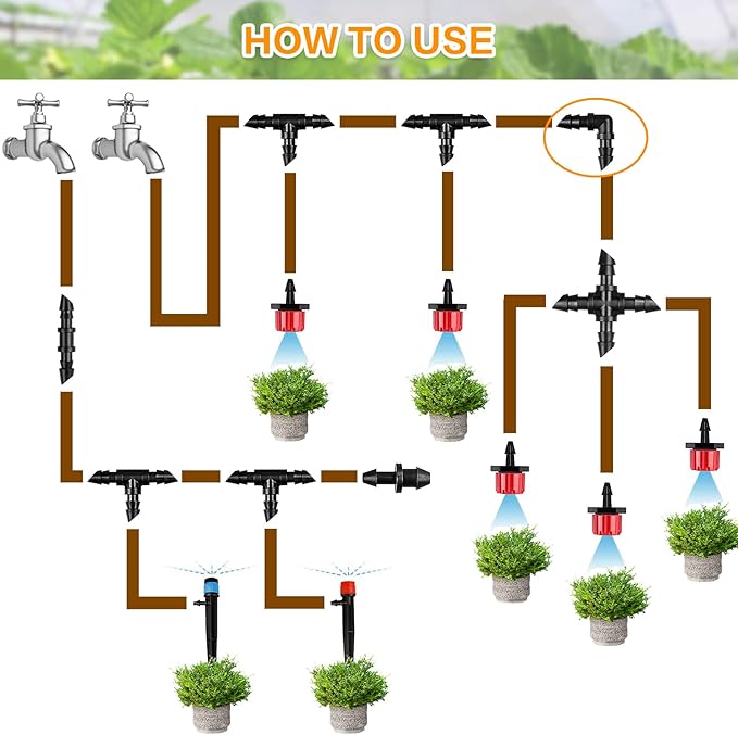 Gardrip Drip Irrigation Elbow Fittings：50 Pieces Barbed Elbow Irrigation Parts with Sharp End Fits for 1/4 Inch Irrigation Tubing Drip Line Elbow Connectors for Garden Lawn Irrigation System