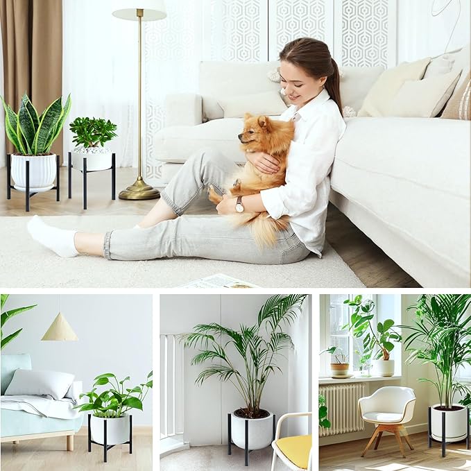 Airpark Plant Stand Indoor Adjustable, Metal Modern Plant Stand, Heavy Duty Stable Plant, Fit 8-12 inch Pots, Number of Items-2, Color-Black (Pot & Plant Not Included)