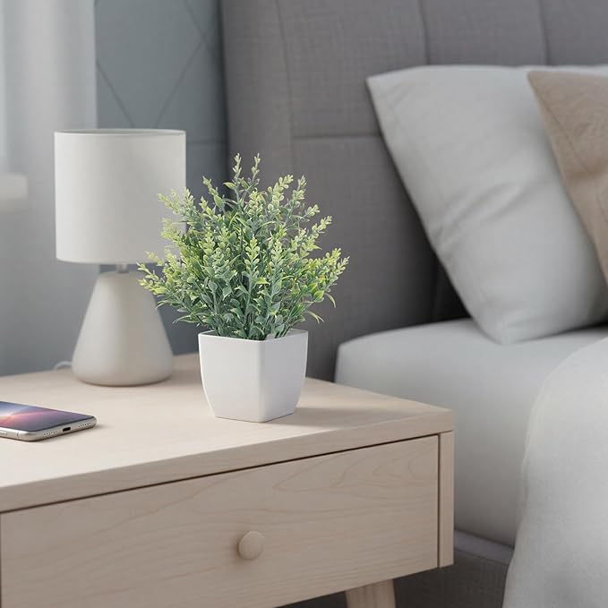 CEWOR Fake Plants 4 Packs Small Artificial Plants Mini White Potted Greenery Bathroom Accessories Decorations for Desk Bathroom Office Home Room Kitchen Table Decor Indoor