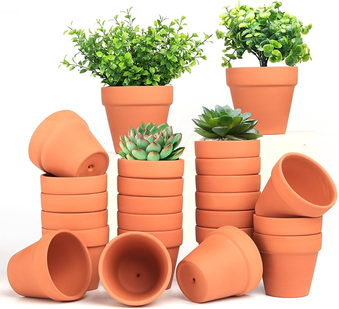 Baxrou Terra Cotta Pots, 24 Pack 3.15 Inch Mini Clay Pot with Drainage Holes,Cactus Flower Nursery Terracotta Pots for Indoor/Outdoor Succulent Plants, Crafts, Wedding Favor