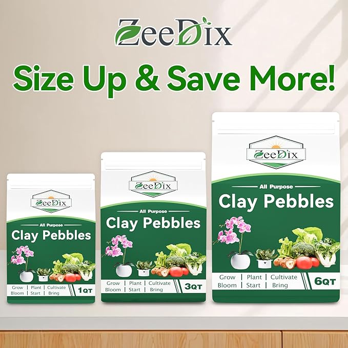 Zeedix 1QT Leca Clay Pebbles for Plants, 4mm-16mm Clay Balls Hydroton Leca Balls for Hydroponic Growing Gardening Orchids Drainage Decoration Aquaponics