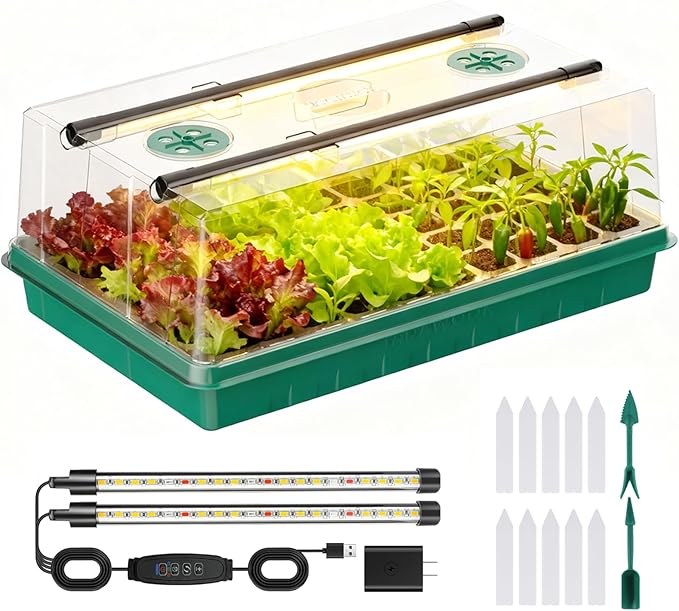 60 Cells Seed Starter Trays with Grow Lights, Color Change Grow Lights for Seed Starting Kit, 3 Timming Set, Indoor Plant Growing Kit for Gardeners, Germination Trays Kits, Gardening Gifts