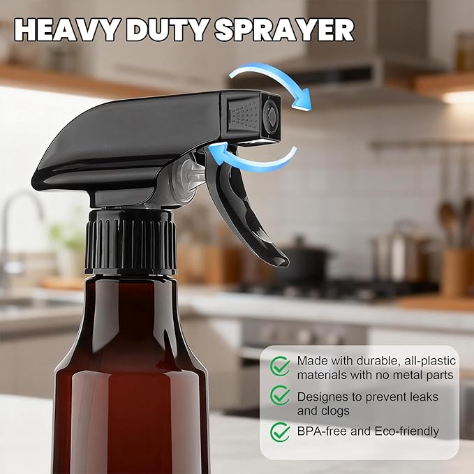 Spray Bottles 12oz/350ml Empty Spray Bottle for Hair Plastic Mist/Stream Spraying Heavy Duty Spray Bottles for Cleaning Solutions, Plants 2 Pack (Brown2pcs)