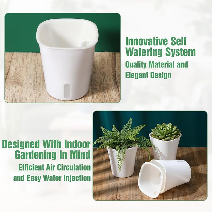 Kifmurase 20 Pcs Self Watering Pots for Indoor Planters, 3 Inch Plastic Self Watering Planter Pot Garden Flower Pots with Water Level Indicator Vents for Succulents (White)