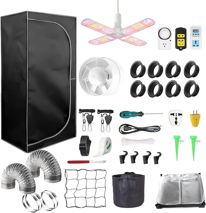 24"x24"x55" Grow Tent Kit,Complete 2x2 FT High Reflective Mylar Indoor Grow Tent, Portable Full Spectrum Hydroponics Grow Tent, Hydroponics Indoor Plant Growing Tent Room (09512#)