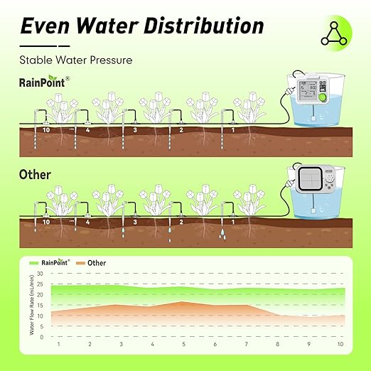 RAINPOINT Large Display Automatic Plant Waterer Indoor for Pot Plant,Cycle & Soak Mode Vacation Self Watering Drip Irrigation System Device Kit Herb Garden Greenhouse Grow Tent Water 10-15 Plants