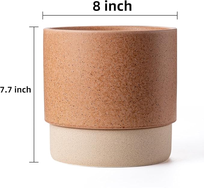 Self Watering Ceramic Planter: 8 Inch Plant Pot with Drainage Hole & Water Storage Plus for Outdoor & Indoor Plants, Succulents, Herbs - Flower Pot for Home or Office Decor - Terracotta