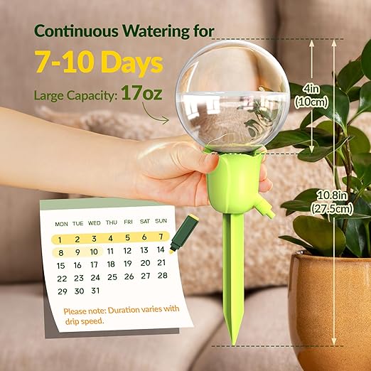 NiHome 2PCS Self-Watering Globes for Indoor & Outdoor Plants, Adjustable Flow Automatic Drip Irrigation Bulbs w/Tulip Stakes for Potted Plants, Succulents, Hanging Baskets, Gardens (Pink + Green)