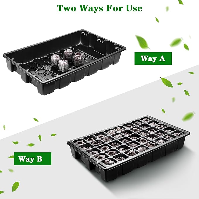 Hahood 3 Pack Seed Starter Tray Kit with Grow Light Germination Trays with Humidity Dome, 120 Peat Pellets, Gardening Tools, Plant Labels, Plant Growing Trays for Seeds Growing Starting, Black