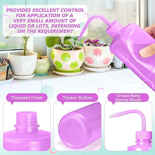 Valchoose 500ml Premium Eyelash Water Bottle for Extensions, 16oz Lash Rinse Bottle No Need to Squeeze Hard, Easy to Carry Tattoo Squeeze Bottle for Eyelashes, Cleaning(Translucent Purple)