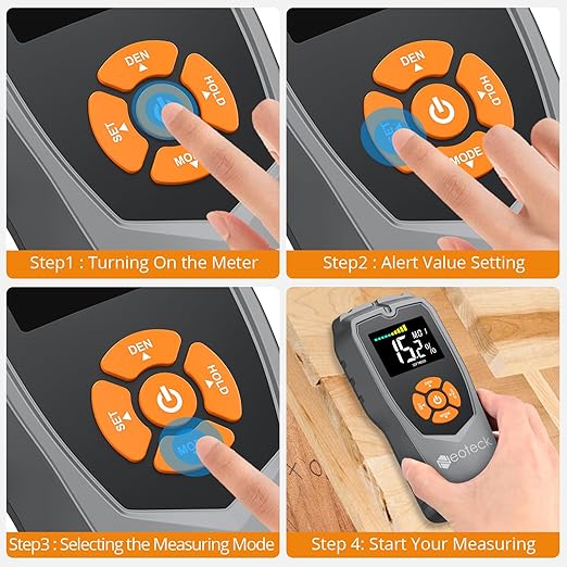 Neoteck Pinless Moisture Meter - Non-Destructive Wood & Masonry Moisture Detector with LCD Display & Sound Alarm for Walls, Drywall, Plaster, Floor, Concrete