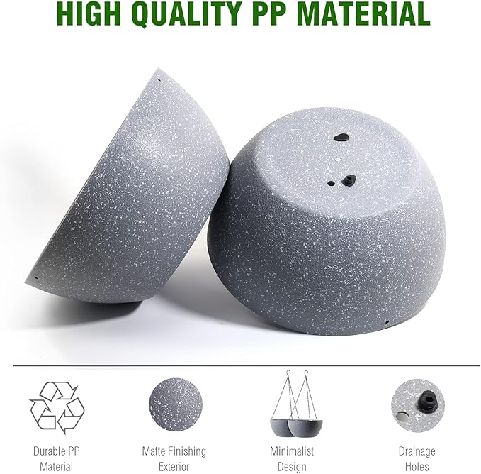 WSMKSZ 13 inch Large Hanging Planters Plant Pots for Outdoor Indoor Plants with Drainage Holes and Chain, 2 Pack Round Hanging Flower Pots for Garden Home Porch Decor, Speckled Grey