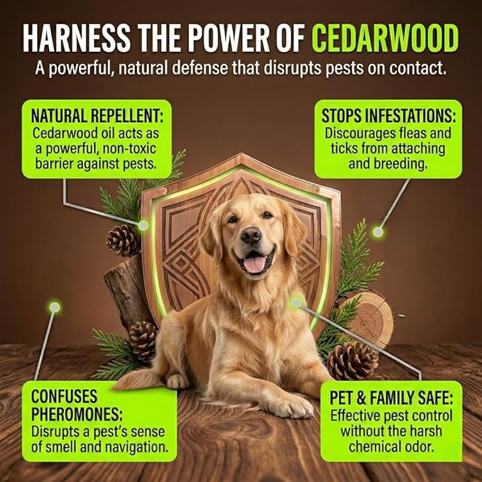 Nature’s Dome Cedarwood Flea & Tick Spray – 16 oz – Kills & Repels Fleas, Ticks, Larvae & Eggs – Plant-Based Pest Control – Safe for Pets, Kids & Plants – Ready-to-Use (16 Oz, Cedarwood)