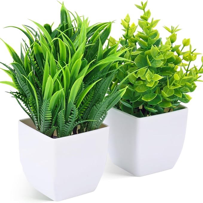 DomeStar 2PCS Fake Plants Indoor - Small Faux Potted Greenery for Home Decor, Desk, Shelf, Kitchen, Office & Bathroom Decor