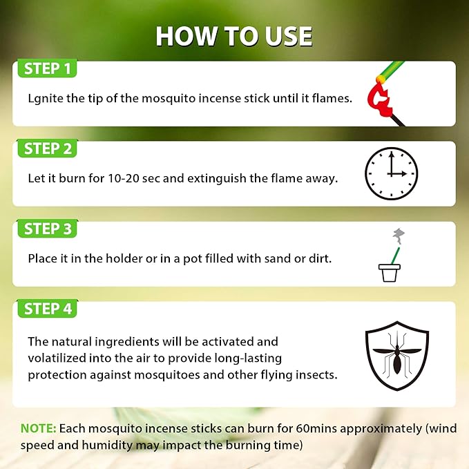 BugBai Mosquito Repellent Incense Sticks 480 PCS, 33.88oz, Citronella Oil DEET-Free Outdoor Bug Repellent for Patio Backyard Garden Camping Fishing