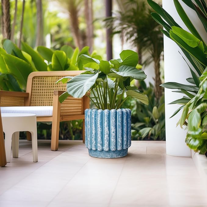 Ceramicfor Ceramic Pots for Plants - 12 Inch Planter with Drainage Hole, Round Large Flower Pots for Indoor Plants Outdoor, Fluted Decorative Ceramic Planter, Home Office Decor, Garden Gifts, Blue