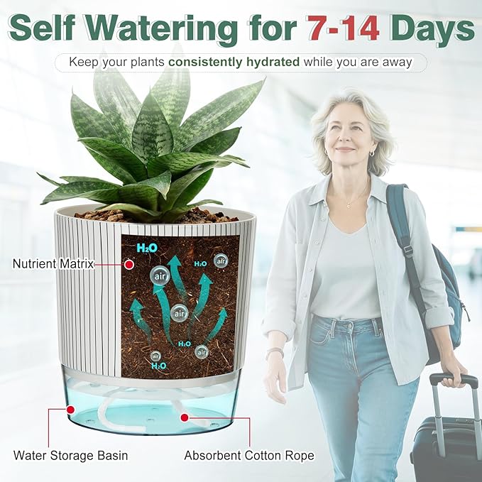 4 Pack Self Watering Pots Set, 4+5.5 Inch Self Watering Pots for Indoor Plants, Planter Pot with Wick Rope and Reservoir for African Violet, Spider Plant, Orchid