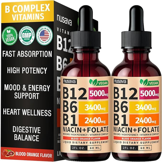 (2 Pack) Vitamin B12 and B6 Liquid Drops, B12 Sublingual Vitamin B Complex - B 12 Vitamin 5000mcg - B12 Methylcobalamin for Energy, Brain, Heart Support with 27,200 mcg, Crimson Orange, 80 Servings