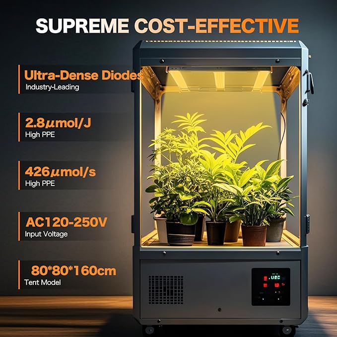 Pro Bar 320W LED Grow Light, Daisy Chain Dimmable Full Spectrum, High PPFD for Indoor Plants Seed Starting Veg Bloom 3x3ft Coverage, Pro Growing Lamps for Home & Commercial, Retractable