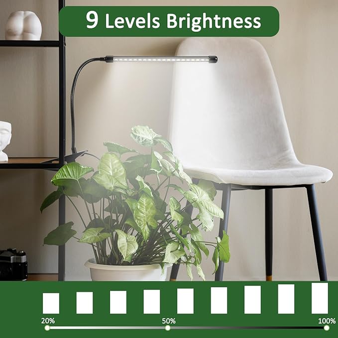 Grow Lights for Seed Starting, 6000K Full Spectrum Grow Lights for Indoor Plants Like Succulents, Fruits and Vegetables, Plant Light with Auto On Off Timing, 9 Dimming, 360 Degree Adjustable