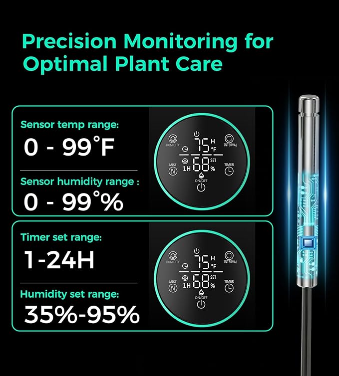 6L/1.6 Gal Reptile Fogger Humidifier, Misting System for Reptiles with Extendable Targeting Hose, 400 mL/h Plants Humidifier with Precise Temp & Humidity Probe for Grow Tent, Greenhouse, Growers