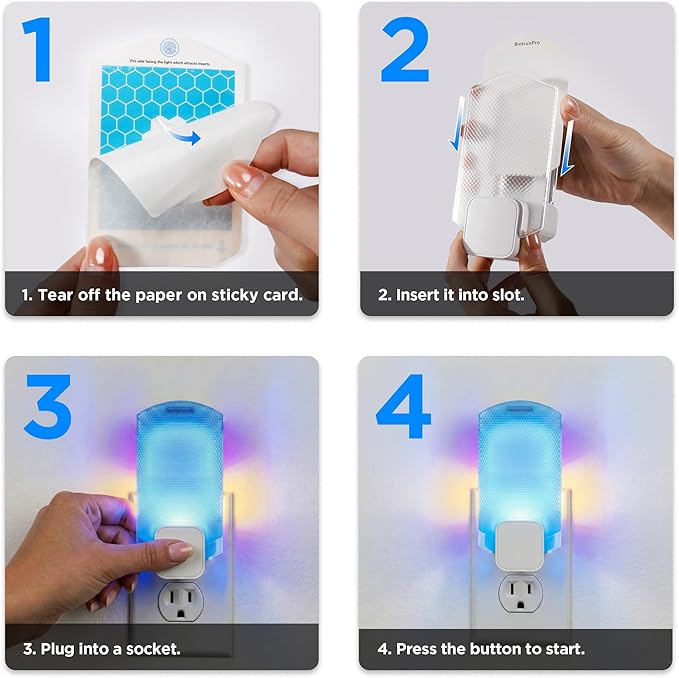 Fruit Fly Traps for Indoors(1 Device+5 Refills) for Fruit Flies, Gnats, Flying Insects, Moths, Bugs, Fungus, 3-in-1 UV/Blue/Yellow Light Plug-in Gnat Traps, No-Mess Bug Zapper, 7 * 24hrs Pest Control
