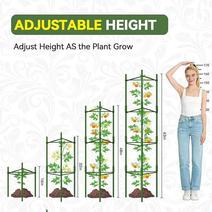 Halatool 63 Inch Tall Tomato Cages for Garden, 6 Pack Adjustable Tomato Cage, Garden Stakes Tomato Trellis for Pots, Tomato Plant Support for Raised Garden Bed &Vegetables Flowers